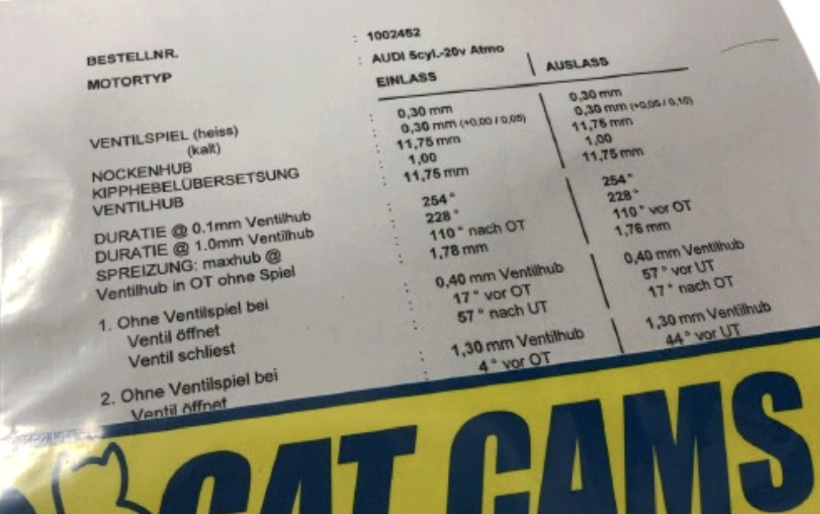 CatCams Nockenwellen Steel Billet Audi 20V Turbo / Mechanische Version 600 ++ PS – Bild 3